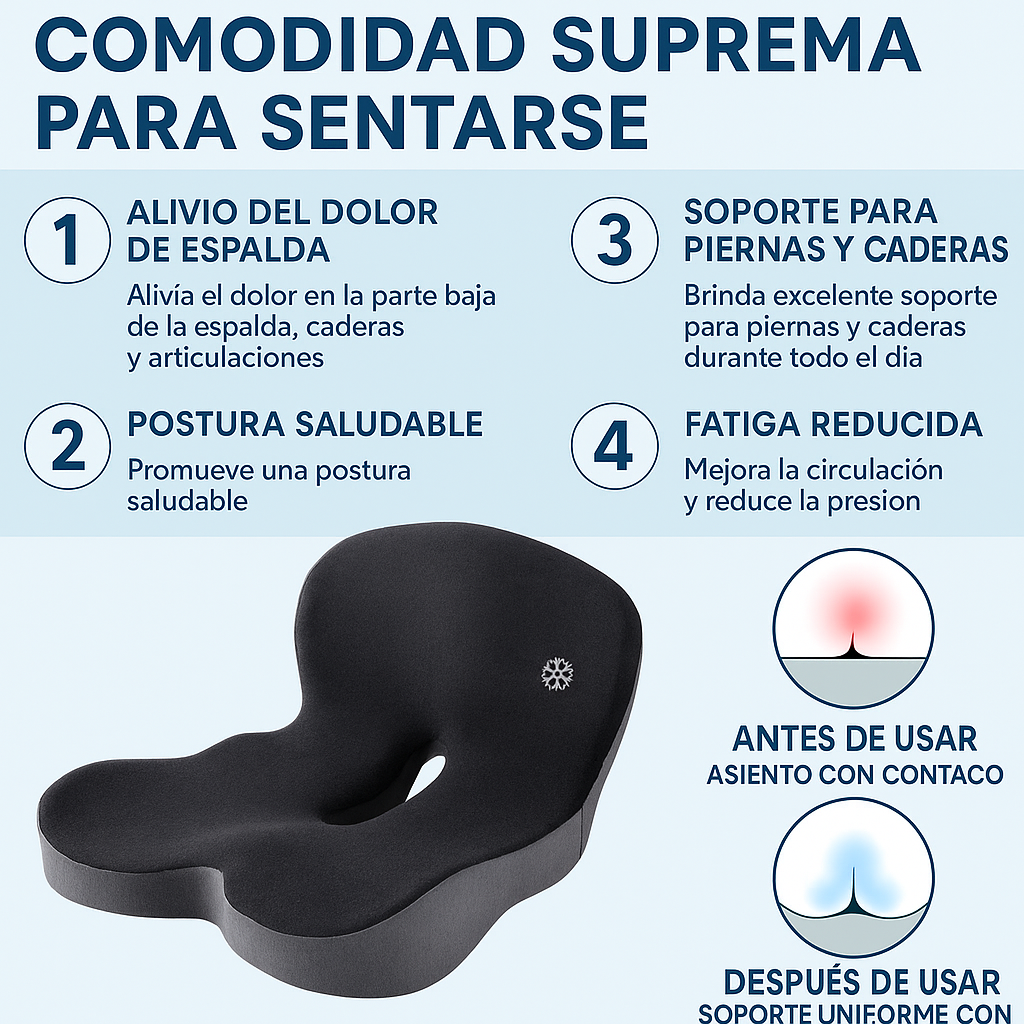 Cojín de Asiento Ortopédico de Espuma Viscoelástica