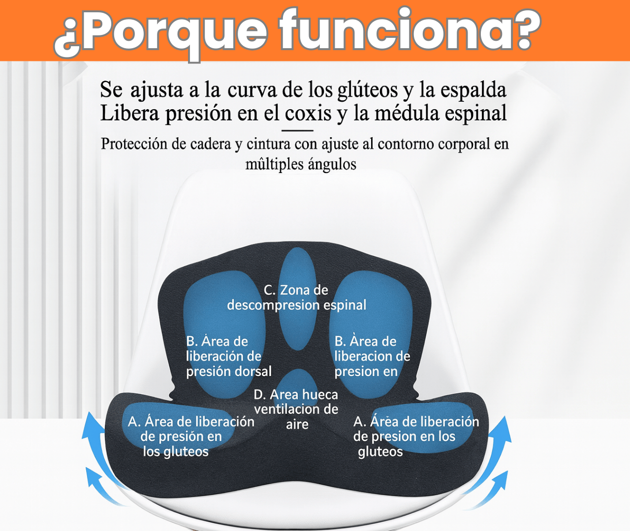 Cojín de Asiento Ortopédico de Espuma Viscoelástica
