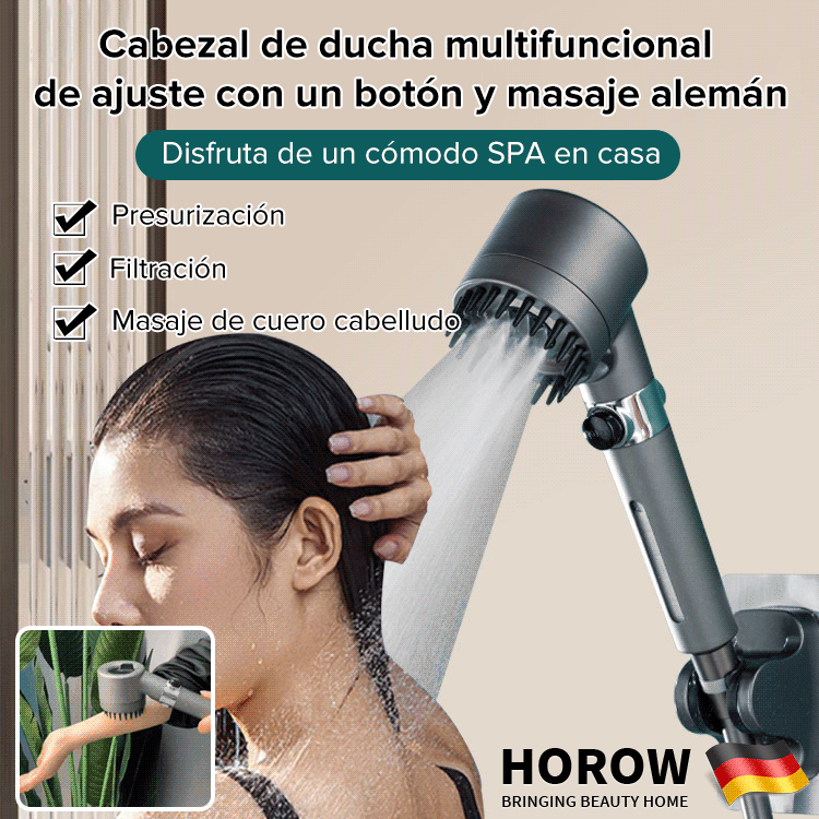 🚿2X1 Cabezal de ducha multifuncional de ajuste con un botón y masaje alemán
