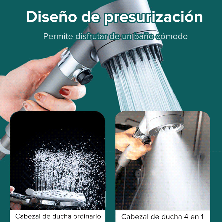 🚿2X1 Cabezal de ducha multifuncional de ajuste con un botón y masaje alemán