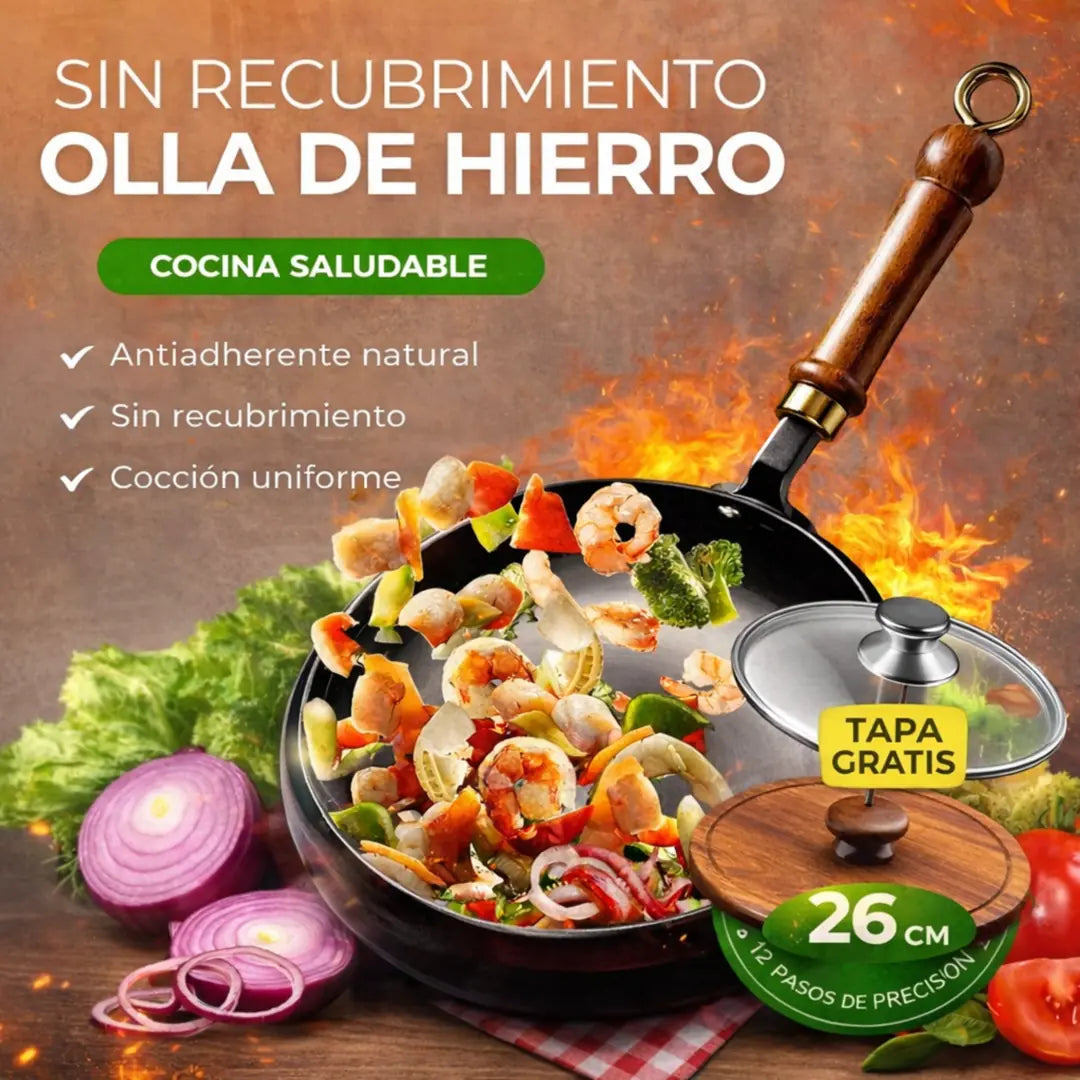 🔥Sartén Artesana de Hierro Todo en uno + tapa gratis+ envio gratis