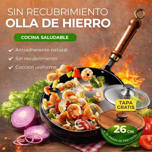 🔥Sartén Artesana de Hierro Todo en uno + tapa gratis+ envio gratis