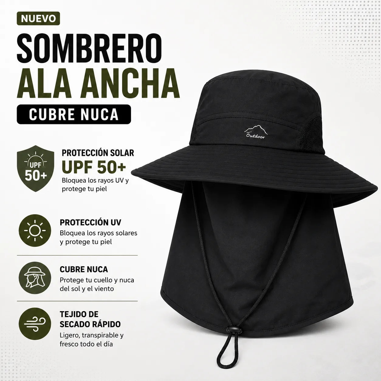 Sombrero de Protección Solar 360° UPF 50+ | Fresco, Ligero y Transpirable